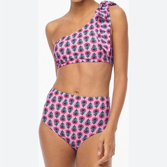 J. Crew Factory Other - J.Crew One-shoulder bow bikini high waisted bottom Resort Pink Bright floral M